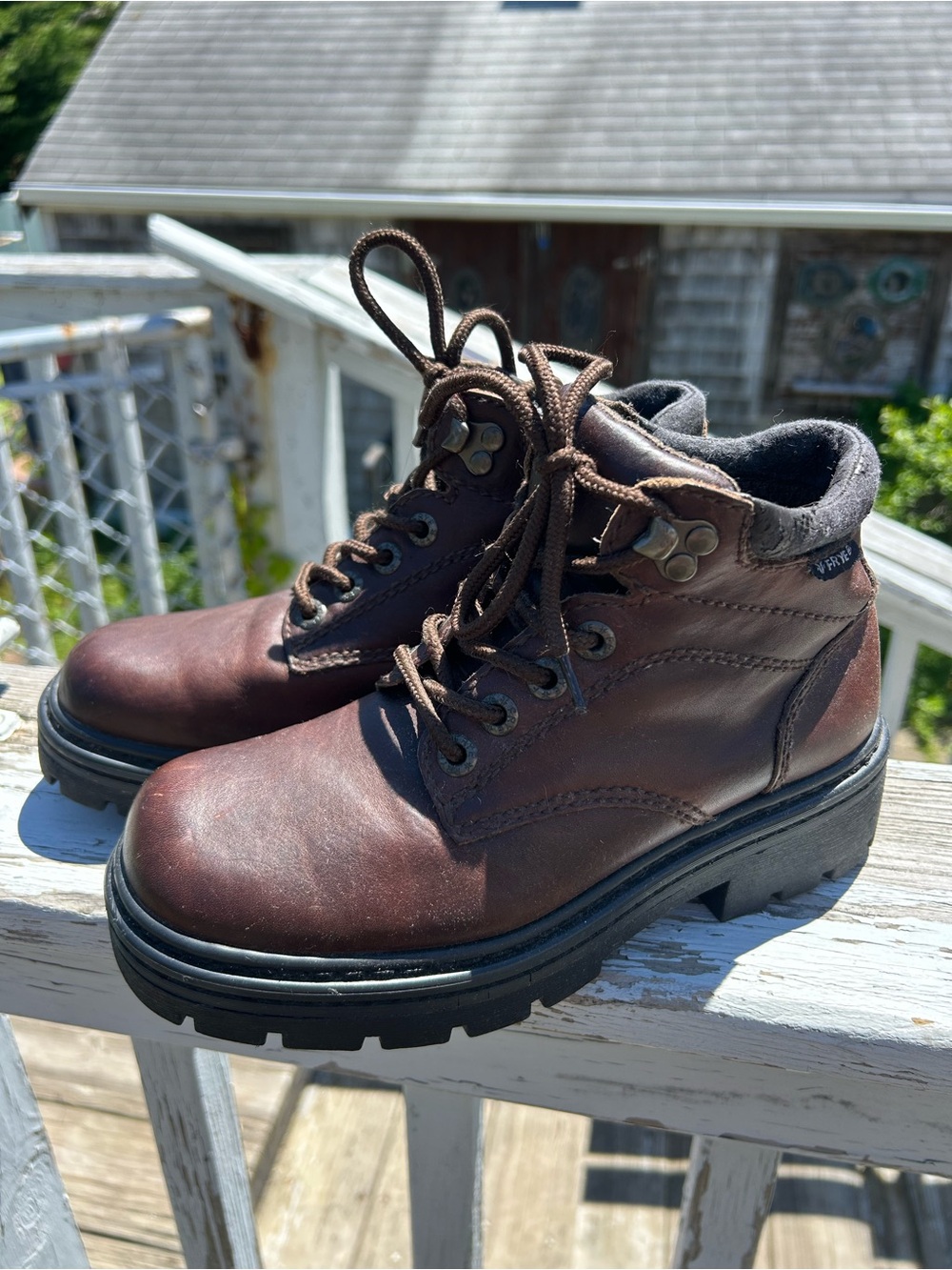 VTG Frye Brown Leather Work Boots - Rugged Lace-Up Ankle Boots - Picture 1 of 2